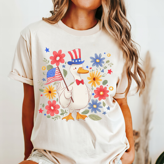 July 4th 250th celebration shirt silly goose shirt with flag for independence day.