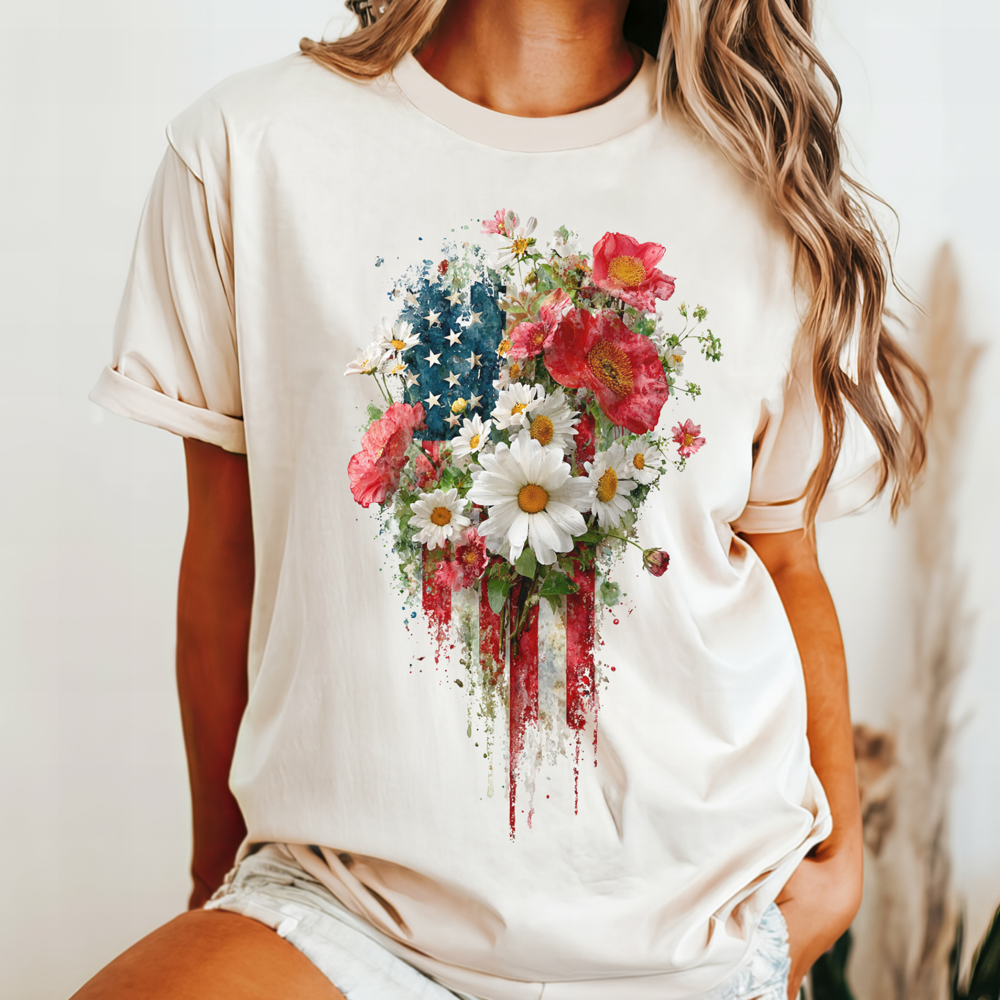 July 4th 250 anniversary flowers flag shirt independence day fireworks celebration