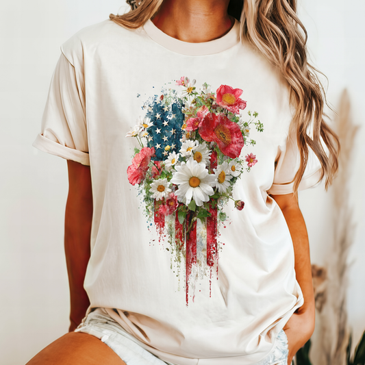 July 4th 250 anniversary flowers flag shirt independence day fireworks celebration