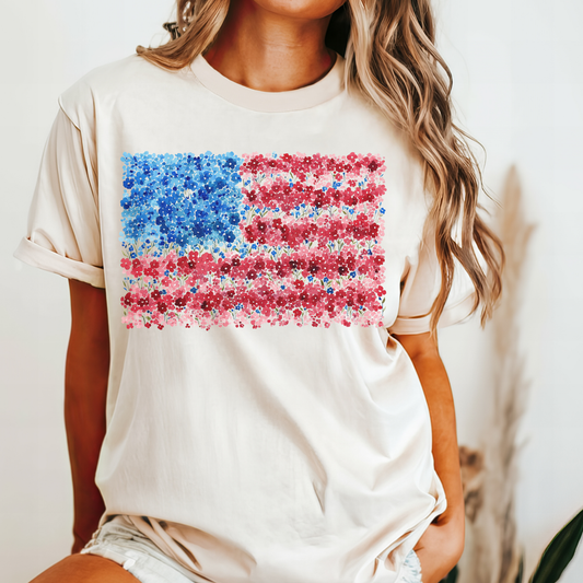 July 4th 250th celebration shirt with floral flag for independence day.