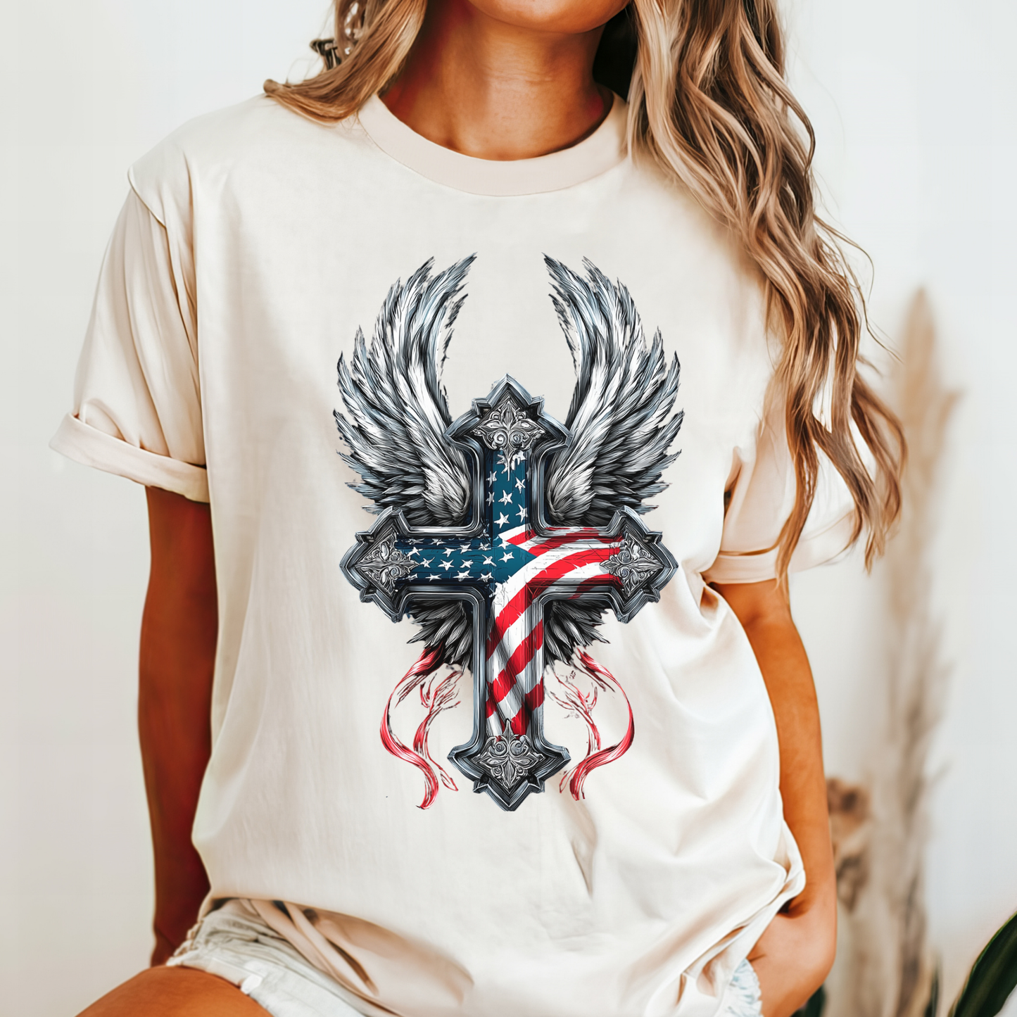July 4th 250 anniversary christian patriotic july 4th shirt with cross and wings independence day celebration