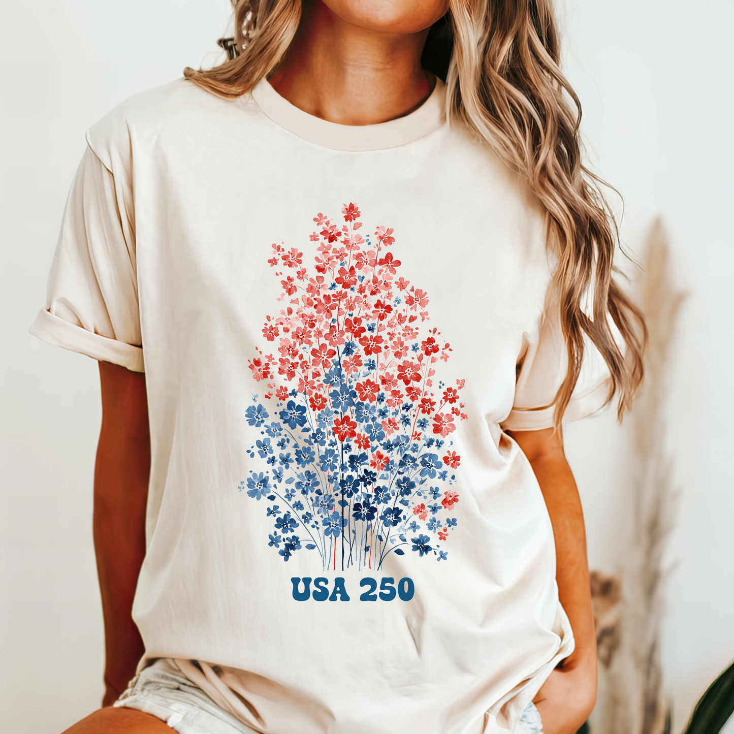 July 4th USA 250 anniversary shirt floral design independence day shirt