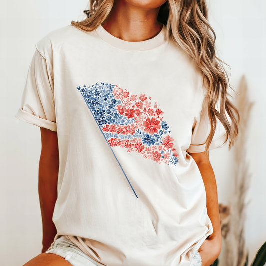 July 4th 250 anniversary floral flag shirt independence day celebration