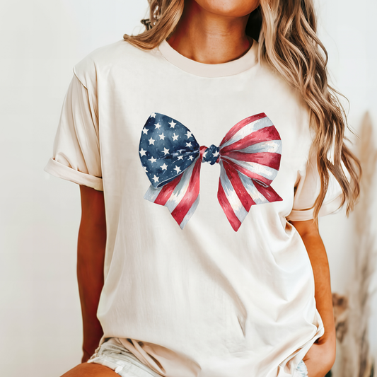 July 4 250th celebration shirt with flag coquette bow for independence day