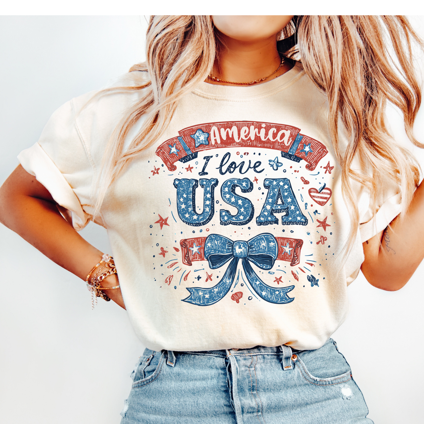 July 4th 250th celebration shirt with flag coquette bow for independence day.
