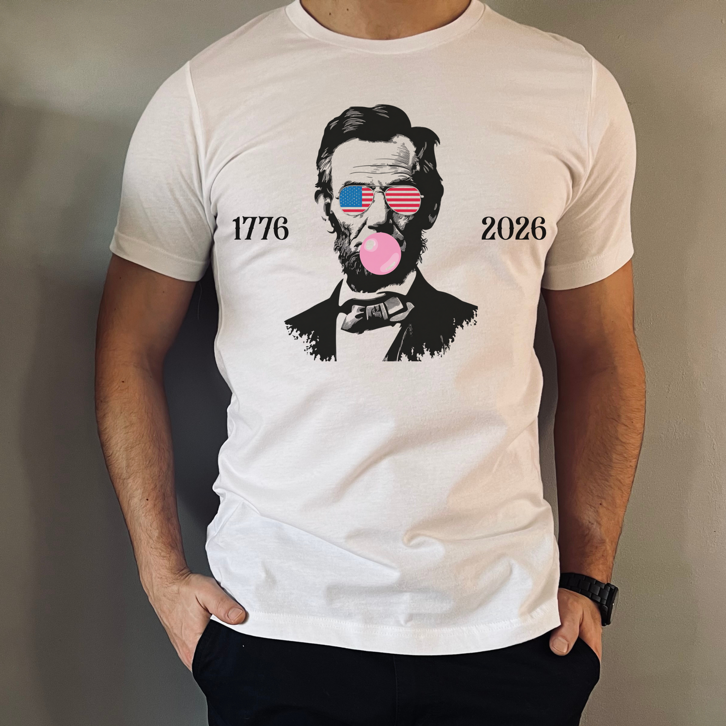 July 4th 250 anniversary abrahim lincoln bubble gum shirt independence day celebration