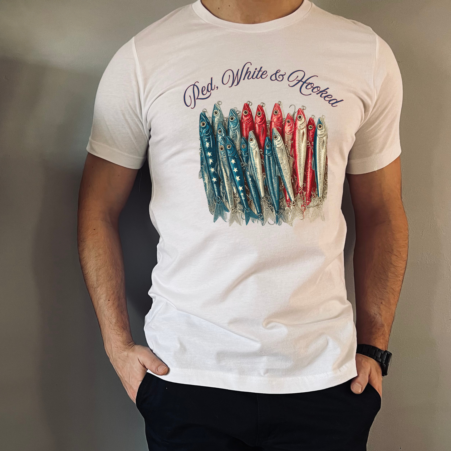 July 4th 250 anniversary red white and hooked fishing shirt independence day celebration